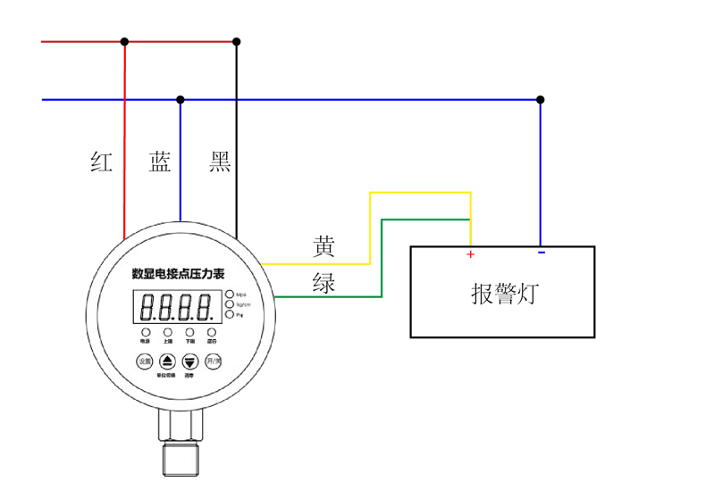 1560499526258259.png 電接點連接示意圖(一個報警燈).